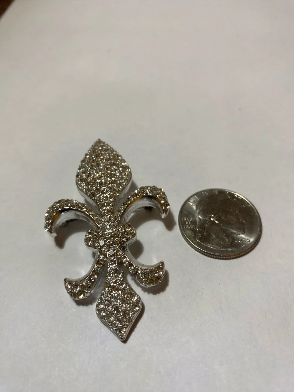 Crystal Pave Fleur-de-Lis Brooch - Silver Tone